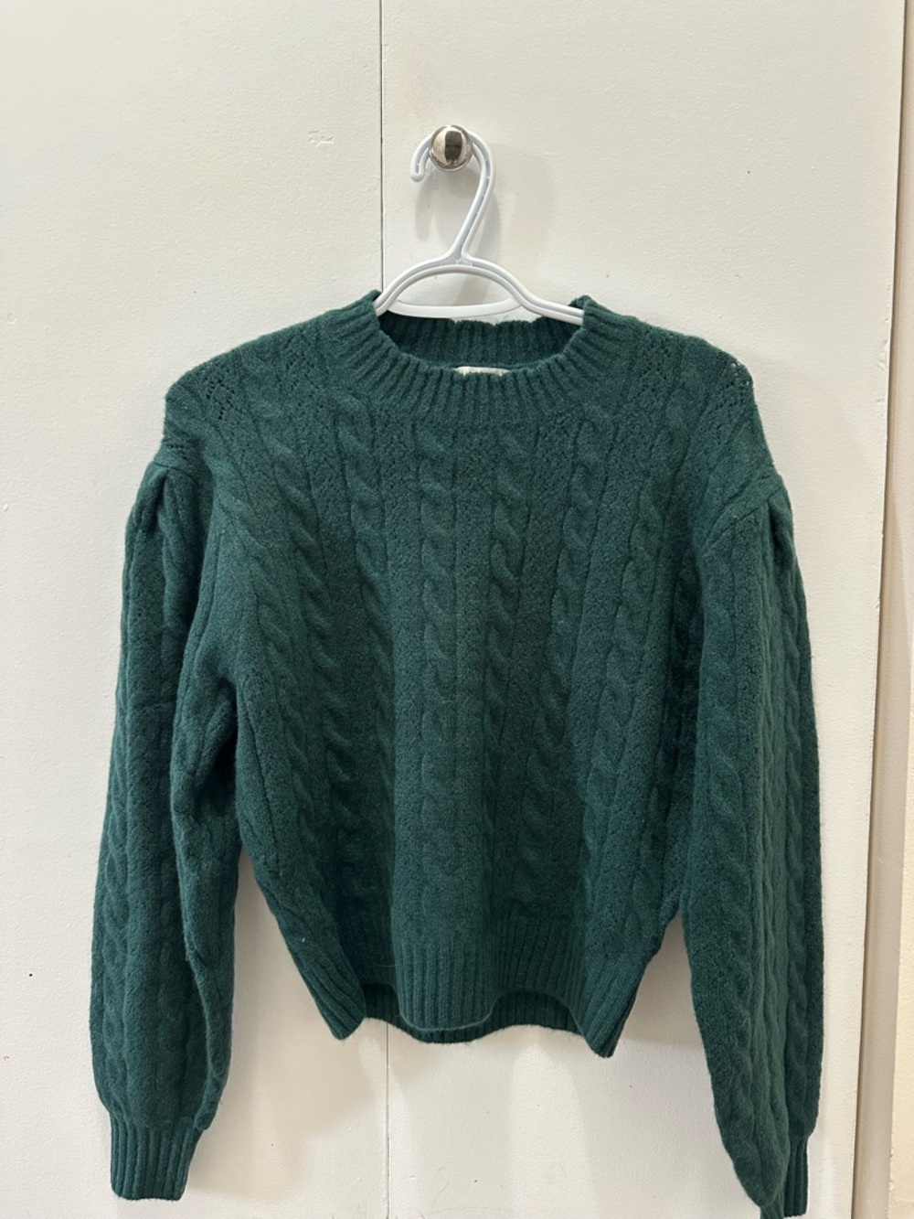 RW&Co. Women’s Cable Knit Crewneck Sweater in Forest Green (Wool Blend)